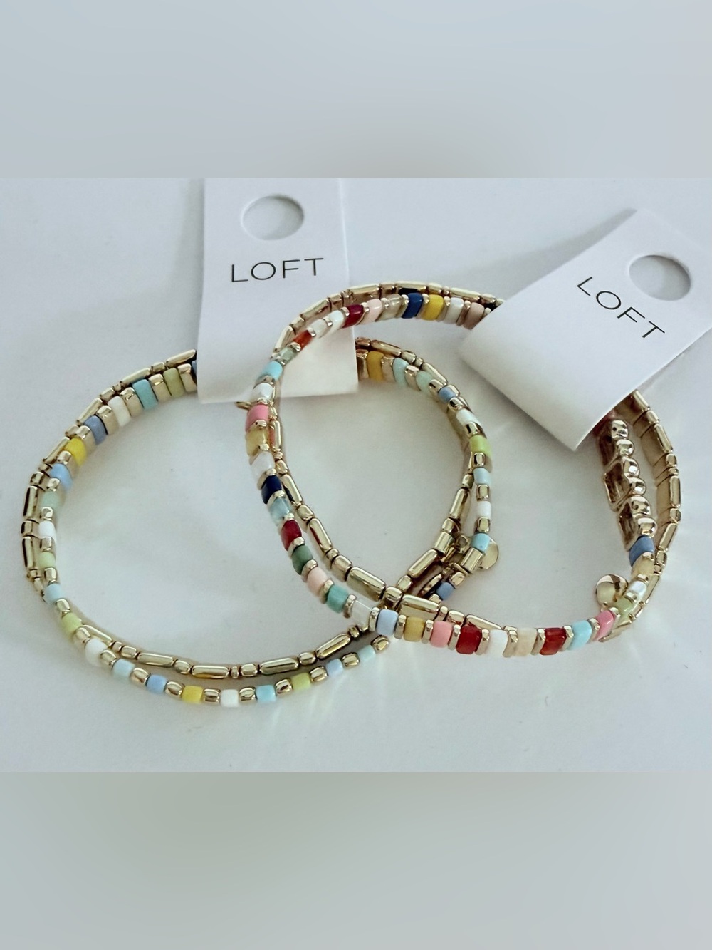 NWT LOFT Set of 2 Multicolor Gold Beaded Stretch Bracelets